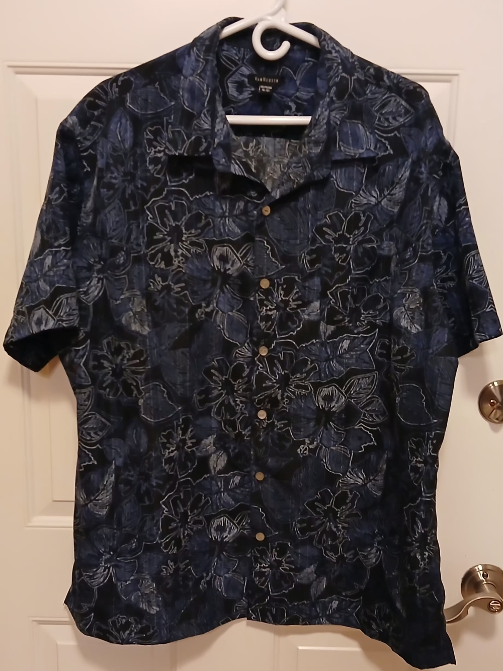 Van Heusen Navy/Light Blue Floral Hawaiian Short-Sleeve Button-Down Shirt Sz XXL